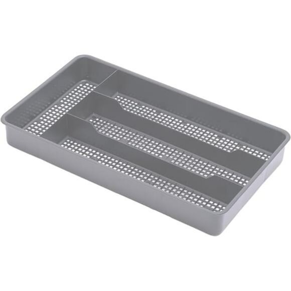 Small Silverware Tray Kitchen Utensil Drawer Organizer Grey Plastic Cutlery Hold - Picture 6 of 6